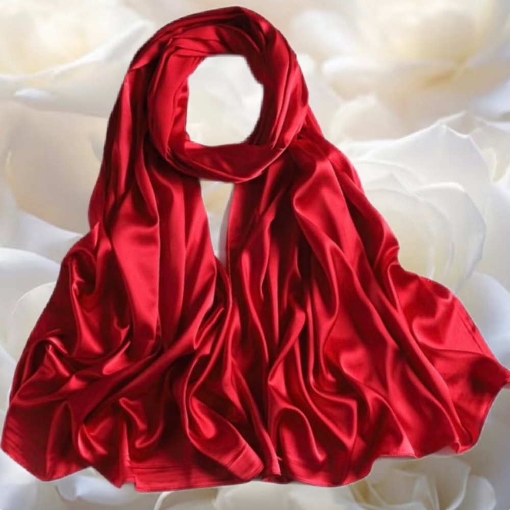 Dark Red 100% SILK SATIN Large Shawl Scarf Wrap Bridesmaid Cover up Wedding Gift - Picture 2 of 8
